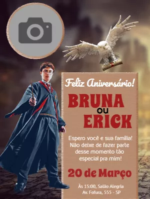 Convite de aniversário Harry Potter com foto