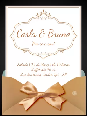 Convite de casamento luxuoso - Laço dourado