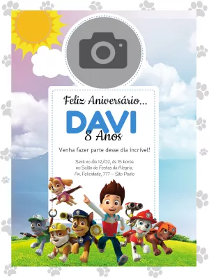 Grátis - Fazer convite online convite digital aniversário patrulha canina