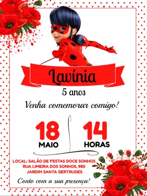 Convite aniversário Ladybug - Edite grátis com nosso editor online