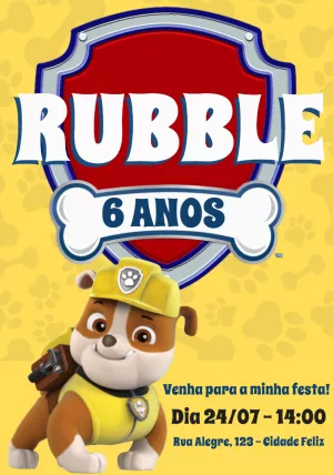 Convite De Aniversário Patrulha Canina Rubble Edite Online