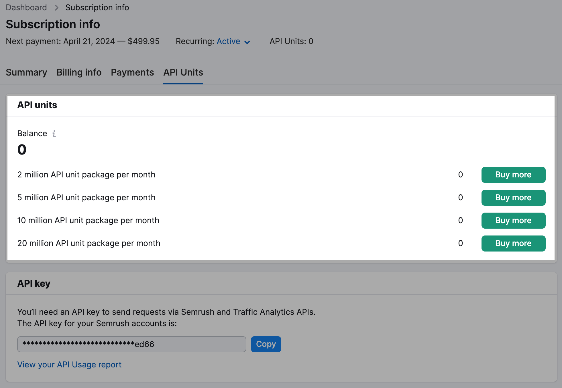Buy API units