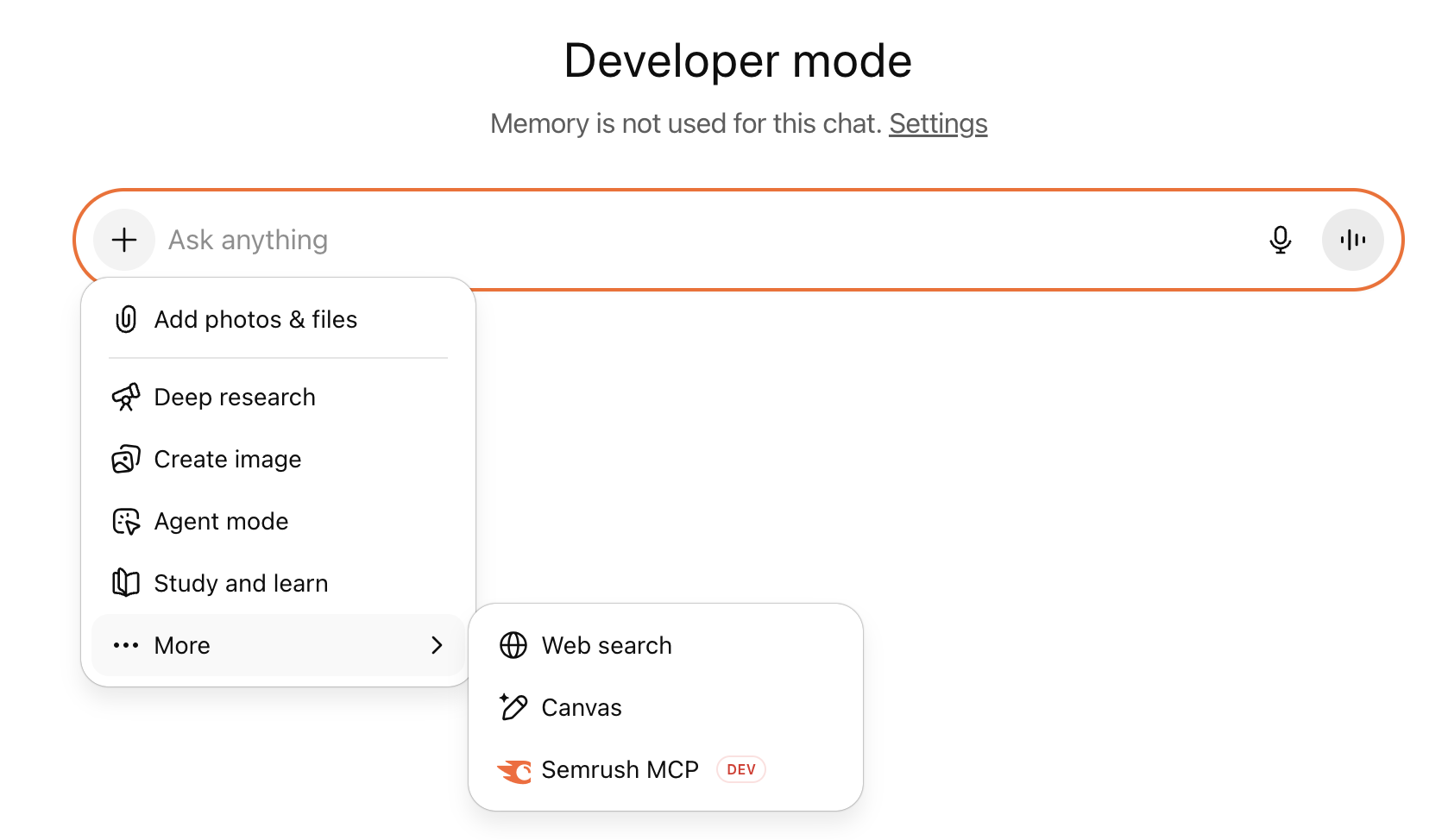 Use Semrush MCP in ChatGPT chats