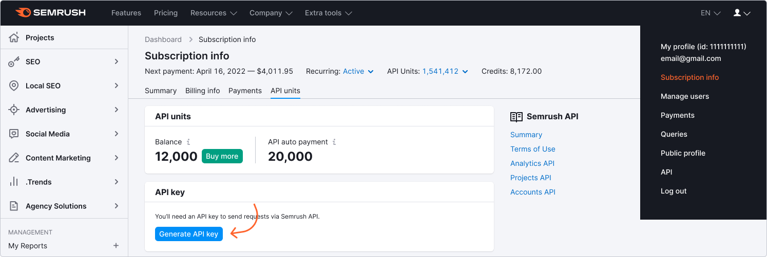 Semrush api best sale