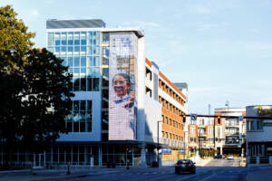 Photo shows Lee Kiefer's picture on the large display screen by South Limestone