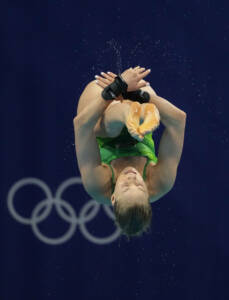 Photo shows Julia Vincent diving at the Tokyo Olympics