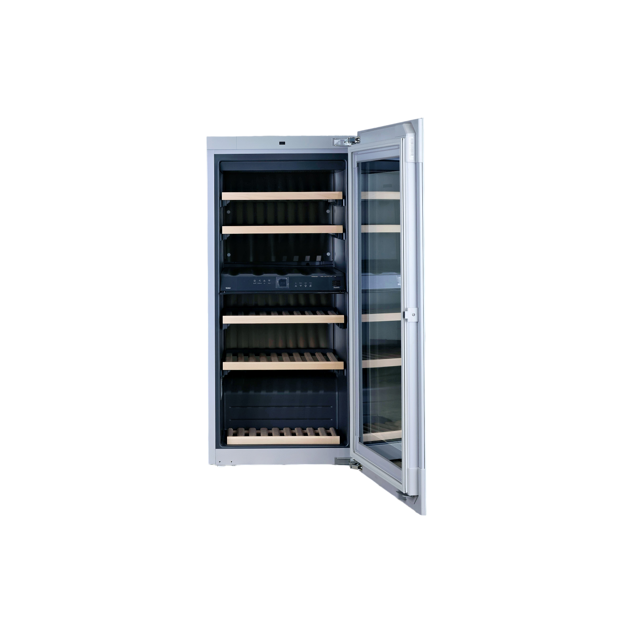 Liebherr Cette Cave Mixte 2 Zones Encastrable Vitree Traitee Anti-Uv Et Cadre En Verre Blanc Permet De Stocker 51 Bouteilles Type Bordeaux Dans Une Niche De 122Cm. Elle Est Equipee De 5 Clayettes Bois, D''Un Affichage Digital Et De 2 Zones De Temperature.