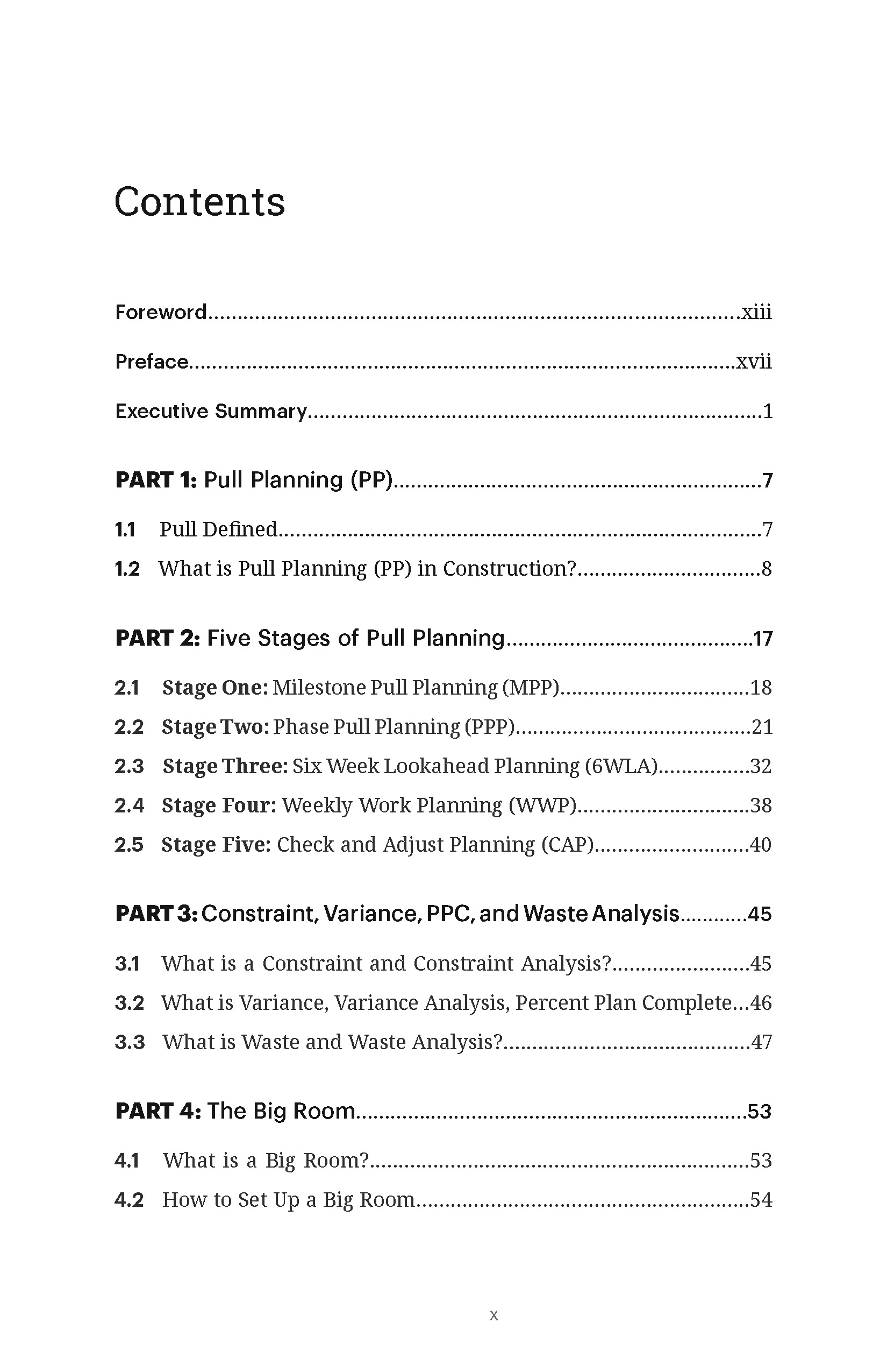 Pull Planning Playbook Table of Contents