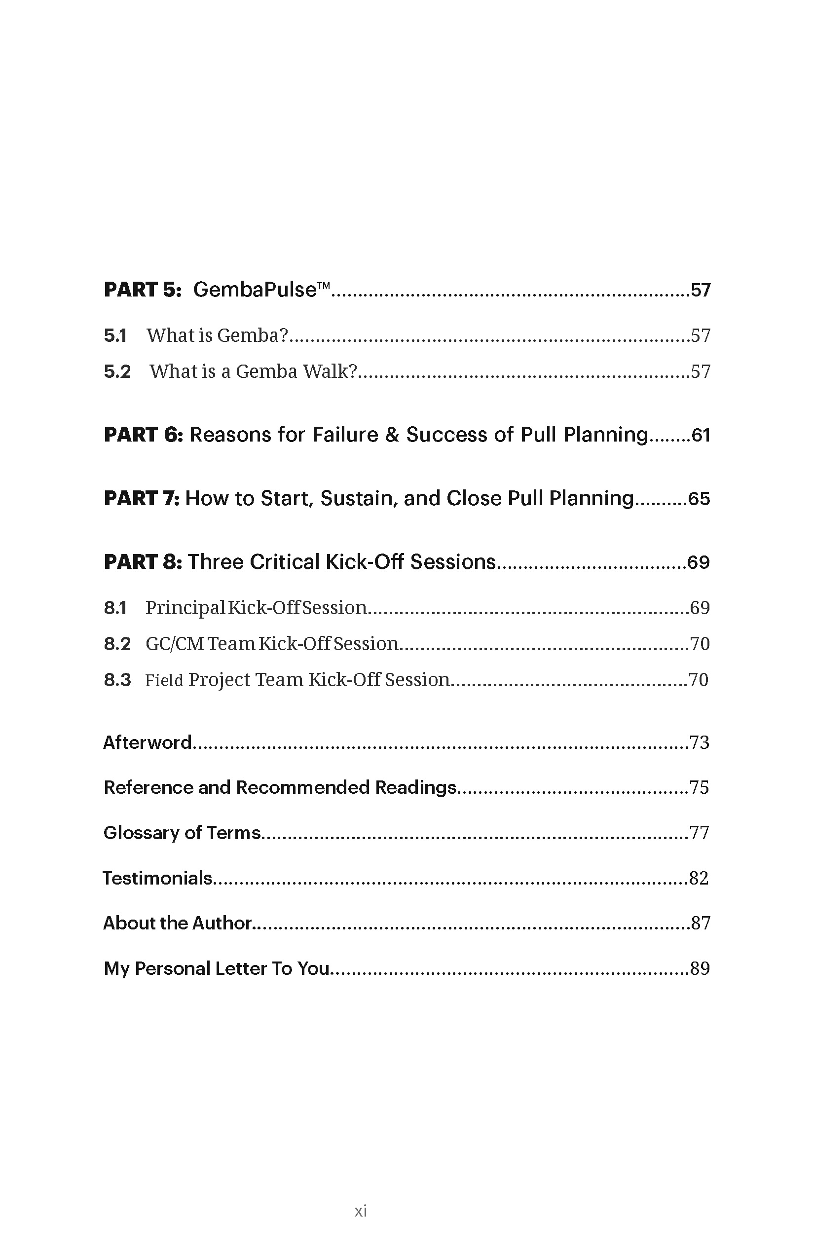 Pull Planning Playbook Table of Contents