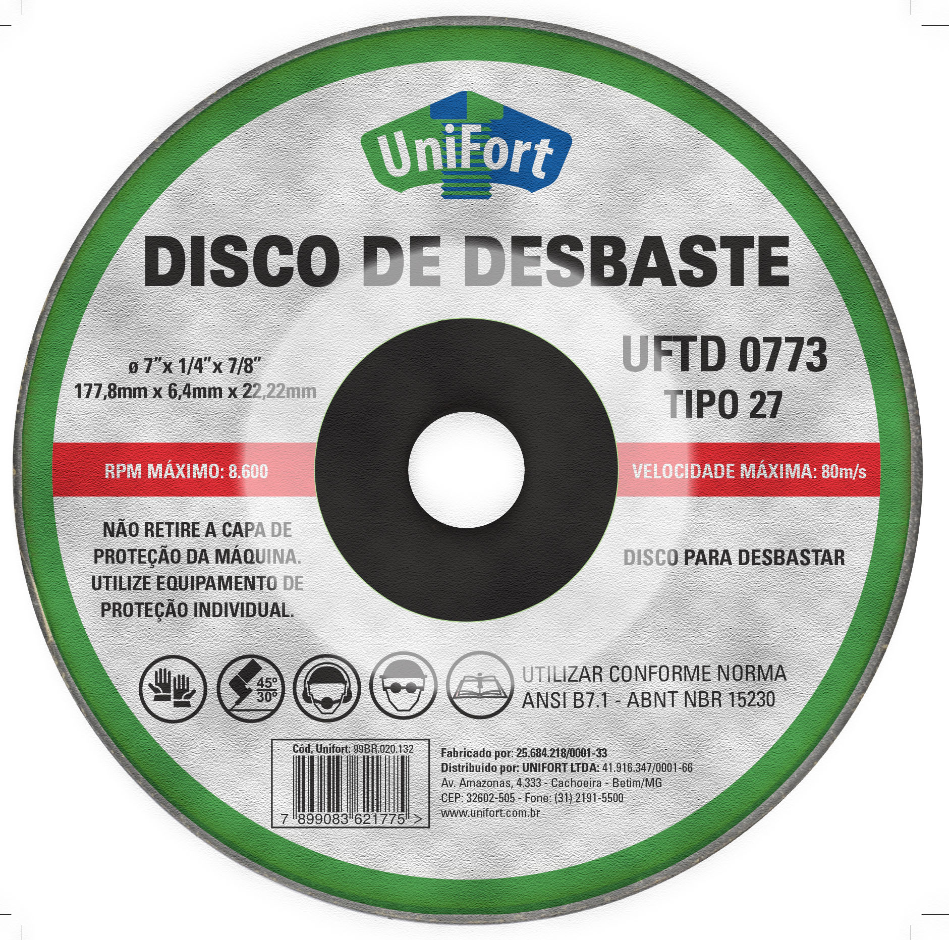 DISCO DESBASTE ACO/INOX 115X6,4X22,22MM I-PLUS