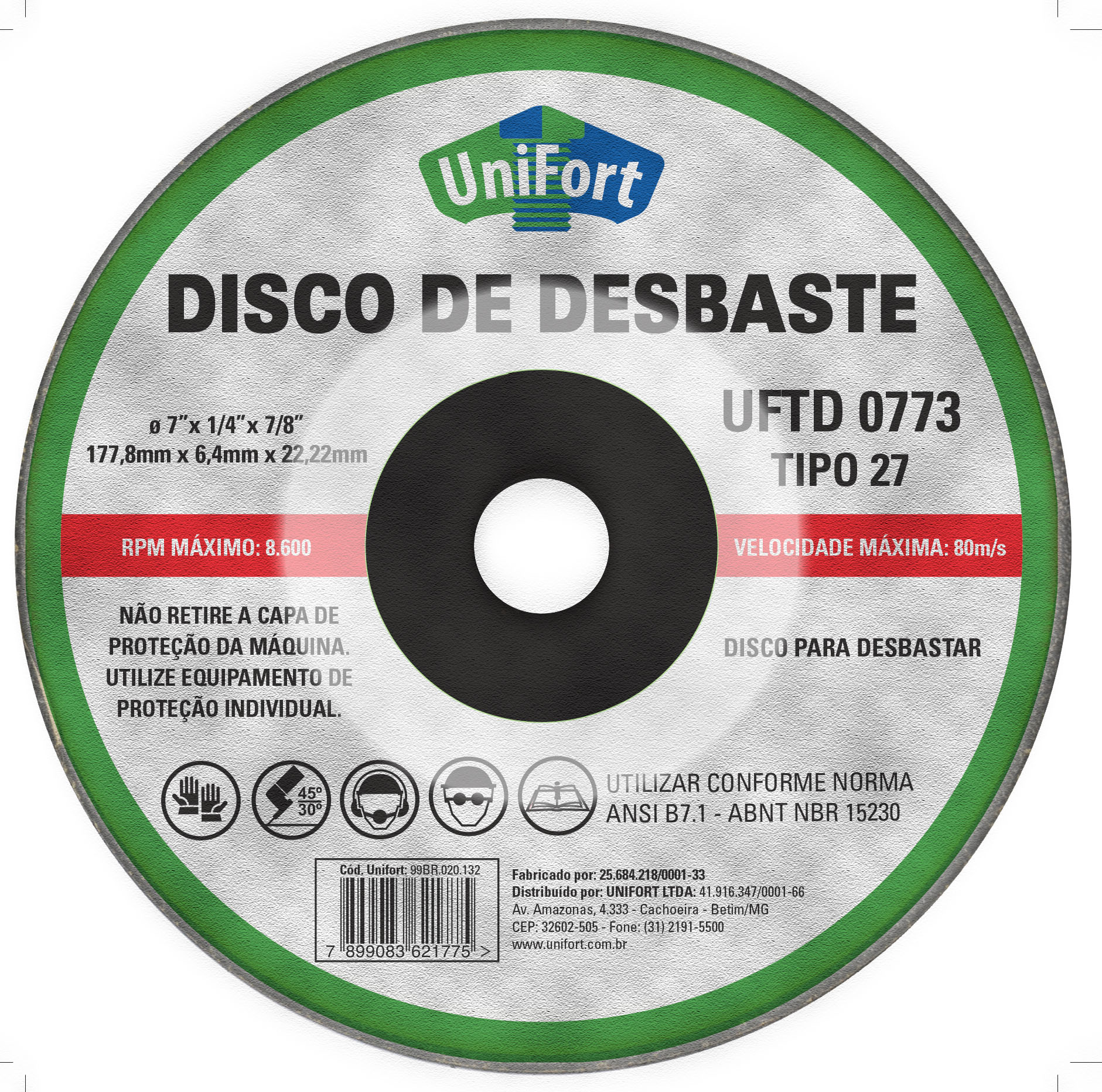 DISCO DESBASTE ACO/INOX 178X6,4X22,22MM I-PLUS