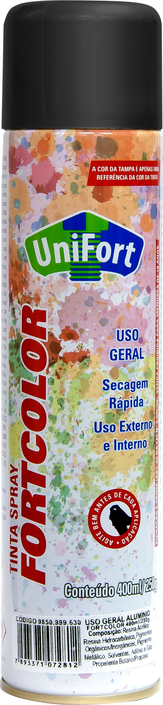 TINTA SPRAY PRETO FOSCO USO GERAL 400ML/250G FORTCOLOR