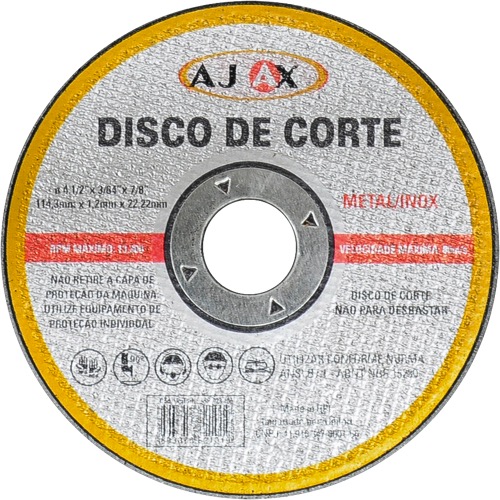 DISCO CORTE METAL/INOX 2T 4.1/2X3/64X7/8 AJAX