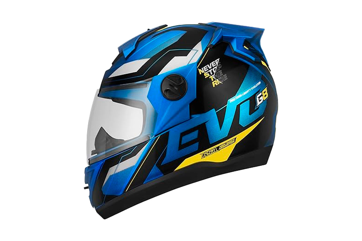 CAPACETE EVOLUTION G8 EVO BRILHANTE TAM 62 AZUL/AMARELO