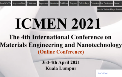 Invitation To The 4th International Conference on Materials Engineering and Nanotechnology 2021