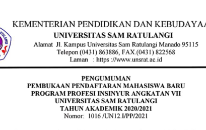 Pembukaan Pendaftaran Mahasiswa Baru Program Profesi Ners Fakultas Kedokteran Universitas Sam Ratulangi Tahun Akademik 2020/2021