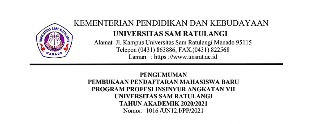 Pembukaan Pendaftaran Mahasiswa Baru Program Profesi Ners Fakultas Kedokteran Universitas Sam Ratulangi Tahun Akademik 2020/2021