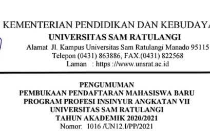 Pendaftaran Mahasiswa Baru Program Profesi Insinyur Angkatan VII Universitas Sam Ratulangi Tahun Akademik 2020/2021