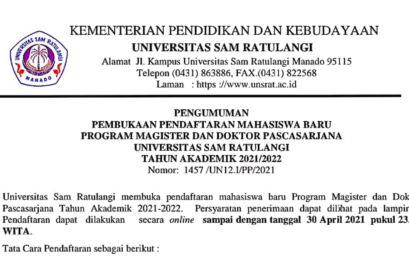 Pengumuman Pembukaan Pendaftaran Mahasiswa Baru Program Magister dan Doktor Pascasarjana TA 2021/2022