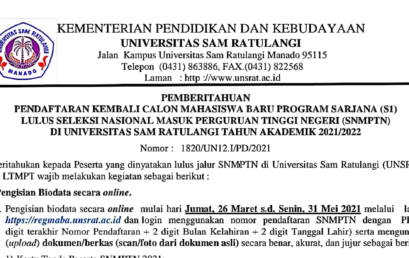 Pengumuman Daftar Kembali Lulus SNMPTN 2021