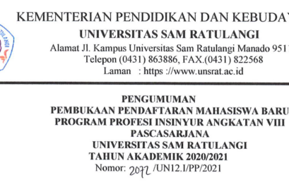 Pengumuman Pembukaan Pendaftaran Mahasiswa Baru Program Pfrofesi Insinyur Angkatan VIII Pascasarjana