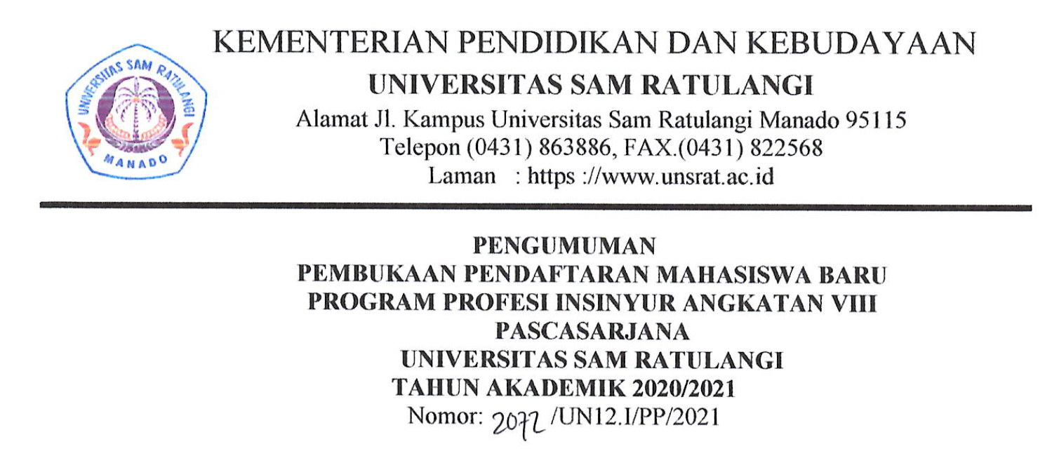 Pengumuman Pembukaan Pendaftaran Mahasiswa Baru Program Pfrofesi Insinyur Angkatan VIII Pascasarjana