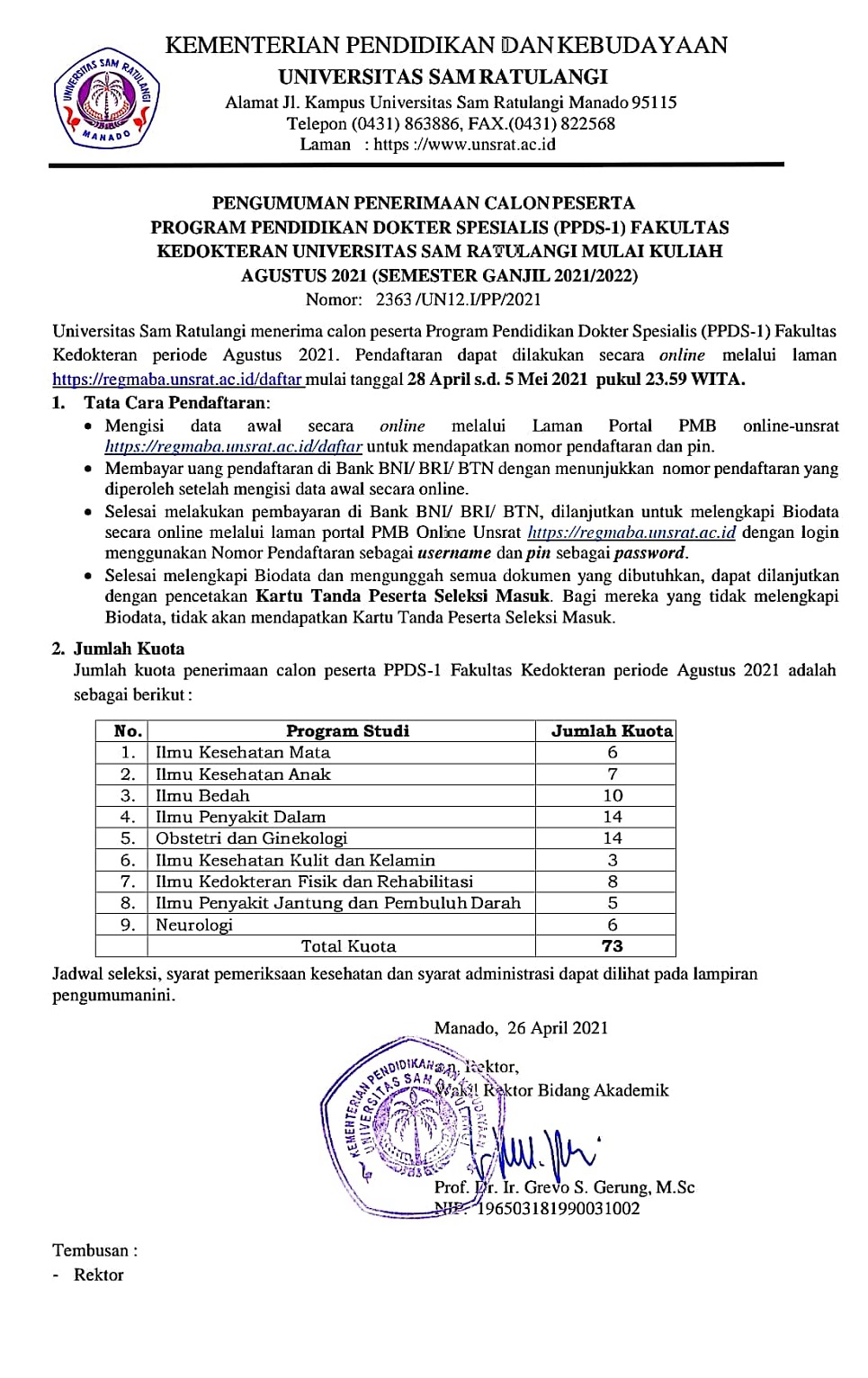 Pengumuman Penerimaan PPDS Agustus 2021