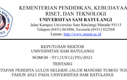 Peserta Lulus Seleksi Jalur Mandiri Tumou Tou (T2) Tahun 2021