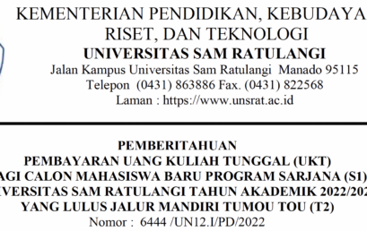 Pembayaran UKT Bagi Calon Mahasiswa Baru S1 Yang Lulus Jalur Mandiri Tumou Tou 2022