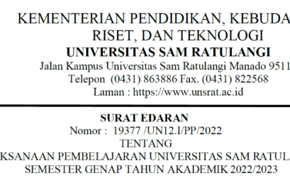 Surat Edaran Tentang Pelaksanaan Pembelajaran Universitas Sam Ratulangi Semester Genap Tahun Akademik 2022/2023