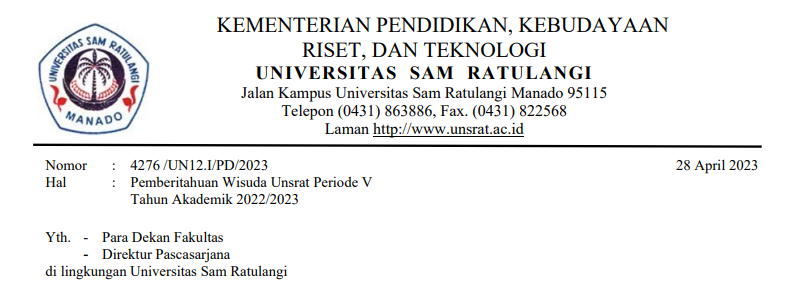 Pemberitahuan Wisuda Unsrat Periode V Tahun Akademik 20222023 Universitas Sam Ratulangi 