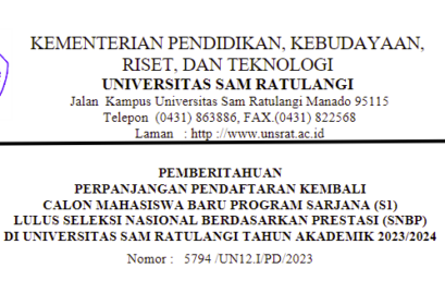 Perpanjangan Pendaftaran Kembali Calon Mahasiswa Baru Lulus Seleksi Nasional Berdasarkan Prestasi (SNBP)