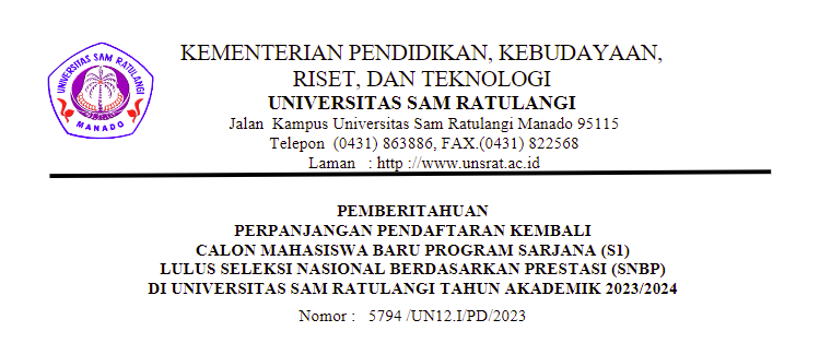 Perpanjangan Pendaftaran Kembali Calon Mahasiswa Baru Lulus Seleksi Nasional Berdasarkan Prestasi (SNBP)