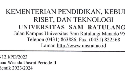 Pemberitahuan Wisuda UNSRAT Periode II Tahun Akademik 2023/2024