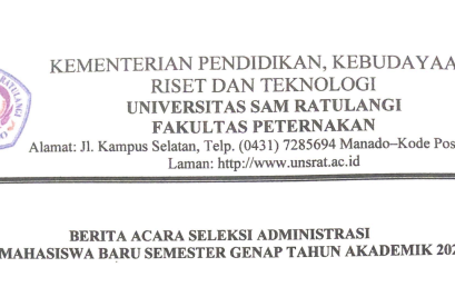 Hasil Seleksi Administratif Calon Mahasiswa Baru Program Studi Peternakan Program Magister (S2)