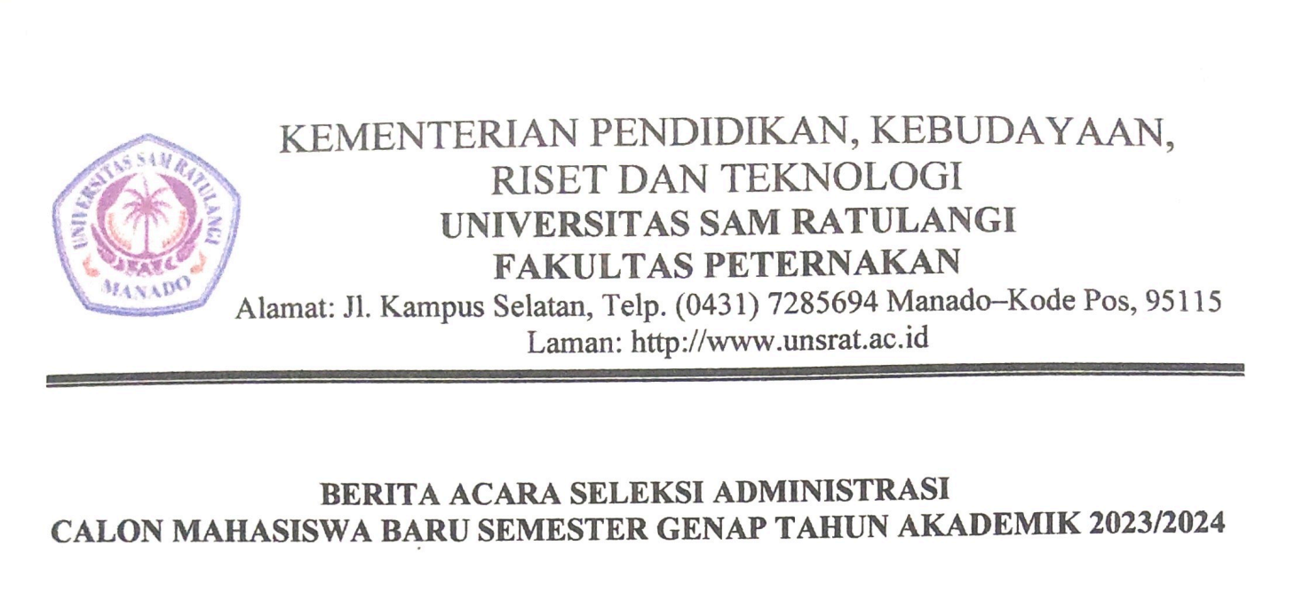 Hasil Seleksi Administratif Calon Mahasiswa Baru Program Studi Peternakan Program Magister (S2)