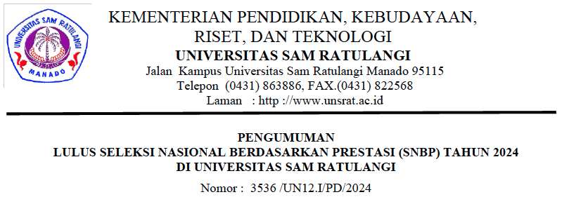 Announcement of Passing the 2024 National Achievement Based Selection (SNBP) at Sam Ratulangi University