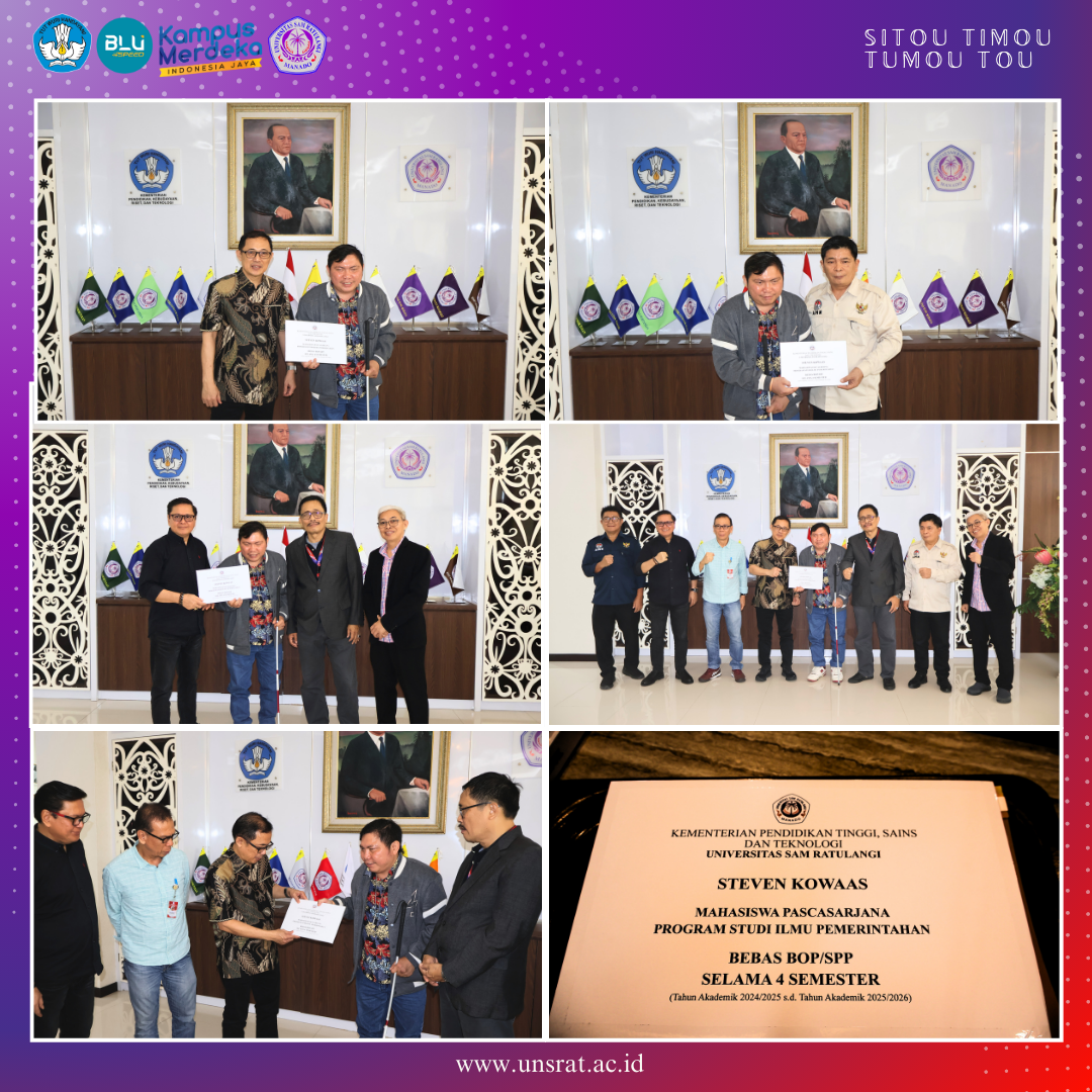 REKTOR UNSRAT MEMBERIKAN SK PENERIMAAN MAHASISWA BARU DISABILITAS DAN PENYERAHAN BEASISWA REKTOR UNSRAT MEMBERIKAN SK PENERIMAAN MAHASISWA BARU DISABILITAS DAN PENYERAHAN BEASISWA