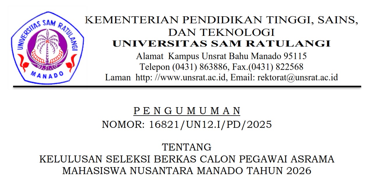 PENGUMUMAN KELULUSAN SELEKSI BERKAS CALON PEGAWAI ASRAMA MAHASISWA NUSANTARA MANADO TAHUN 2026