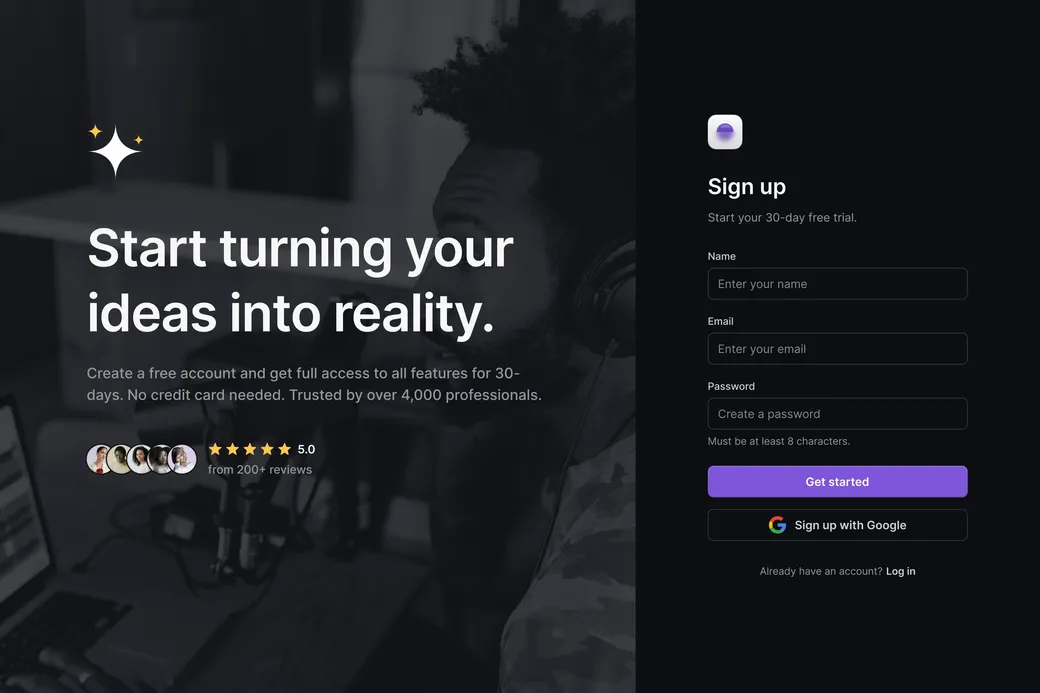 Sign up split image background