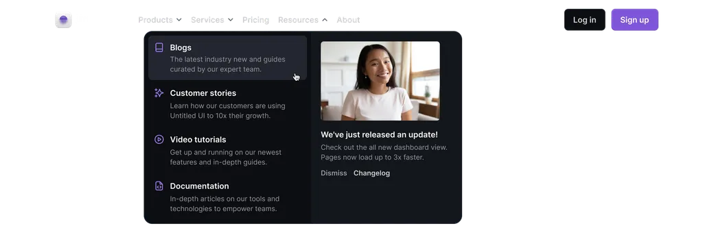 Header dropdown feature card