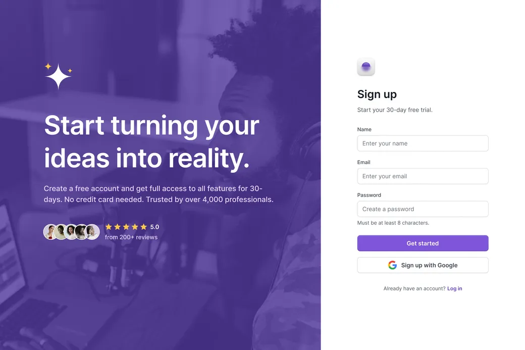 Sign up split image background