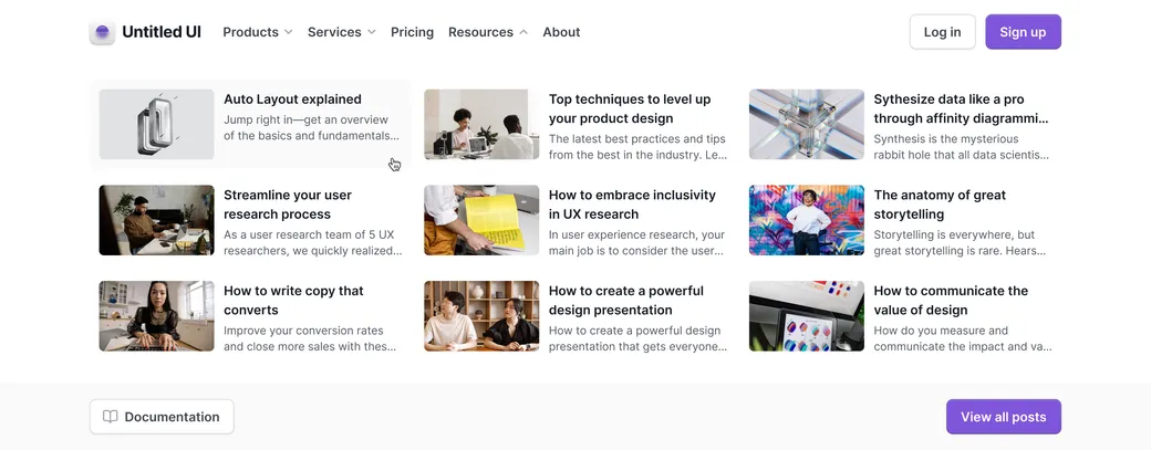 Header blog posts with footer