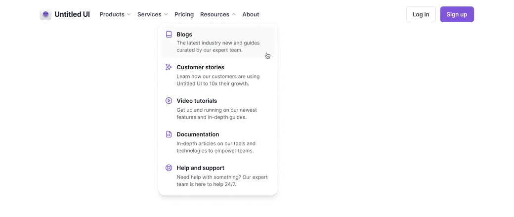 Header dropdown simple