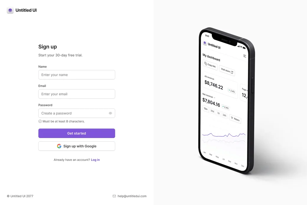 Sign up split app mockup