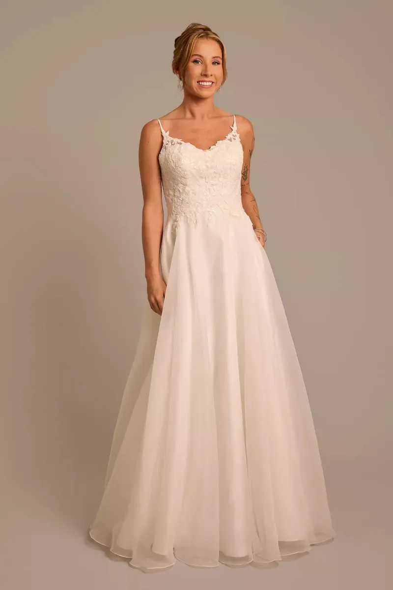 Organza A-Line Wedding Dress with Lace Appliques by DB Studio