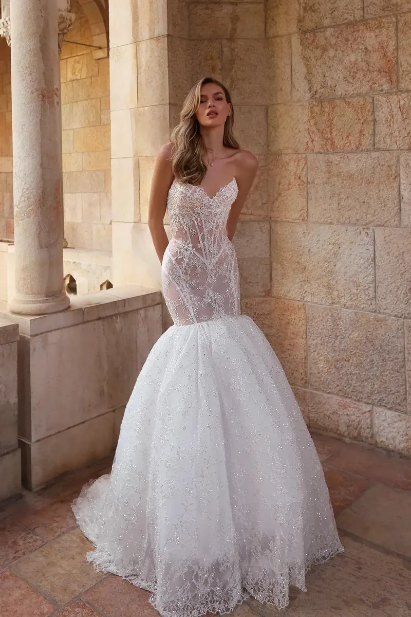 Romantic And Dramatic Sparkly Lace Mermaid Wedding Dress by Kleinfeld