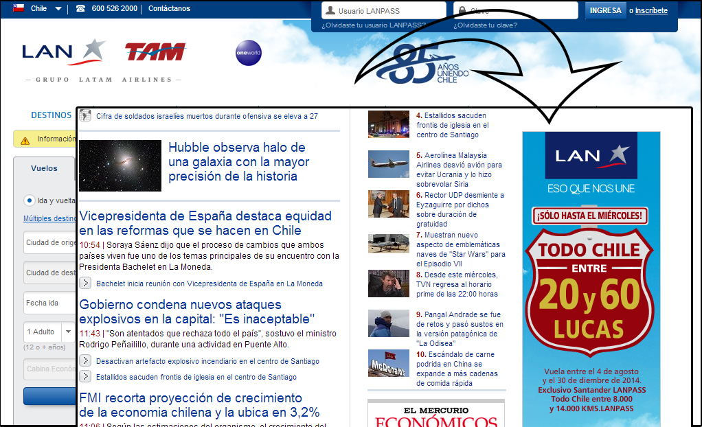 Ejemplo retargeting Lan Chile