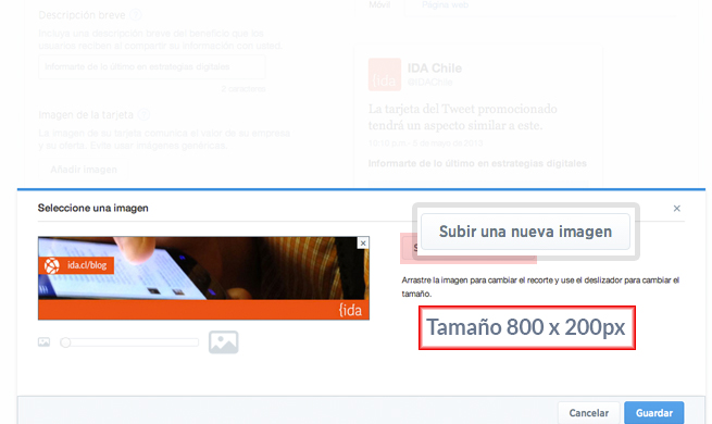 Subir imagen a tarjeta twitter