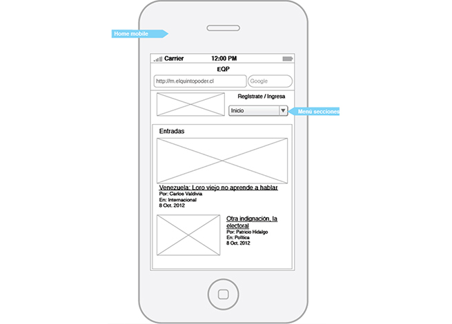 Wireframe movil El Quinto Poder